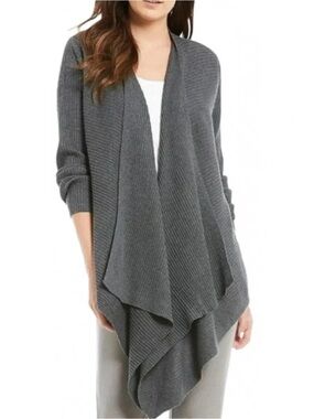 Eileen Fisher 100% Wool Angle Front Ribbed Wrap Cardigan Sweater Plus Size 2X